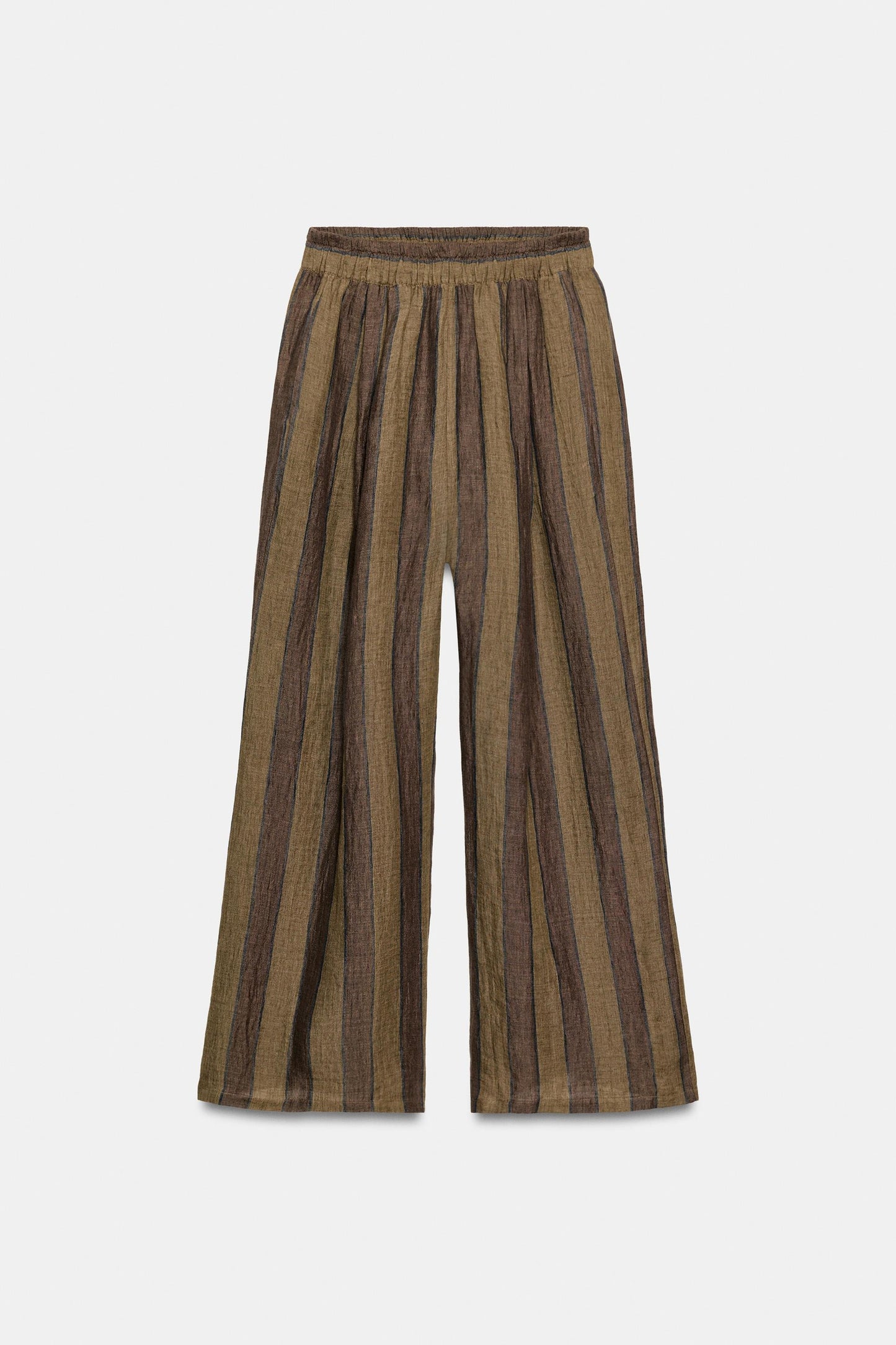 Earth Tone Striped Linen Halter & Wide-Leg Pants Two-Piece Set