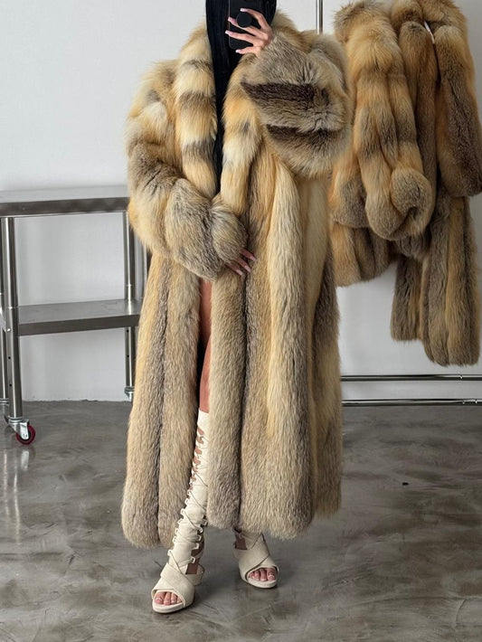 Vintage Full-Length Golden Island Fox Fur Coat