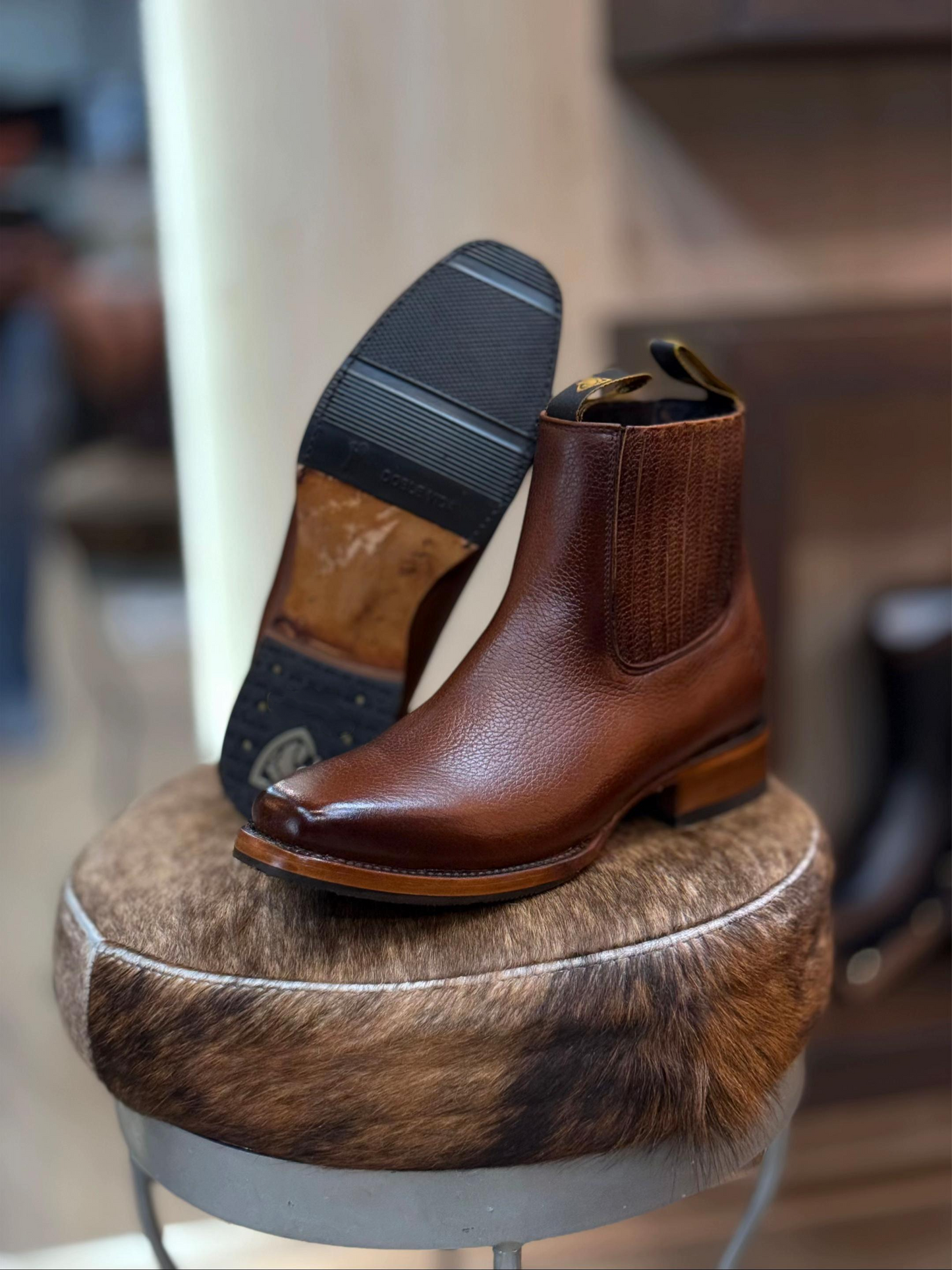 Men's Handcrafted Square Toe Elastic Side Ankle Boots