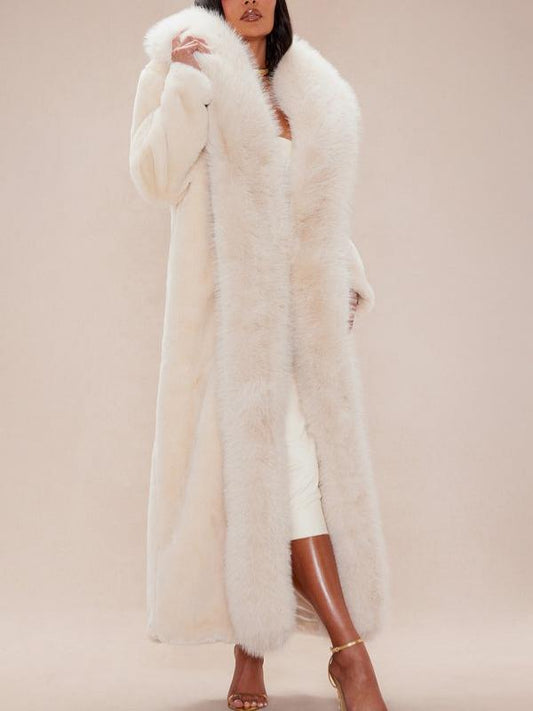 Luxury Floor-Length Faux Fur Trim Coat