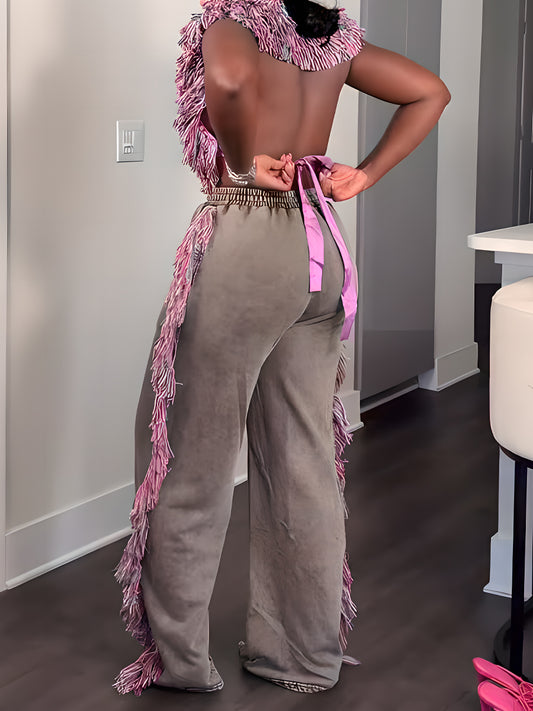 Deep V Neck Fringed Two Pieces Set