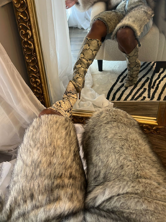 Faux Fur Patchwork Denim Pants