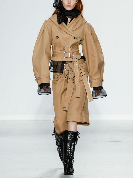 Camel Bonded Cotton Short Trench Jacket