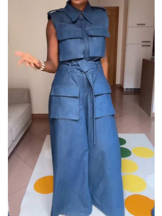 Sleeveless Denim Jumpsuit