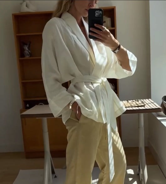 Casual White Tie-Waist Blouse