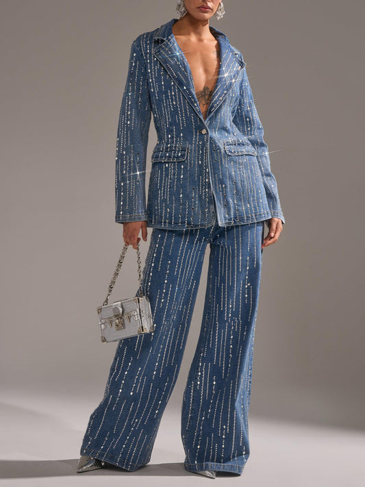 Vintage Sparkly Vertical Sequin Denim Set