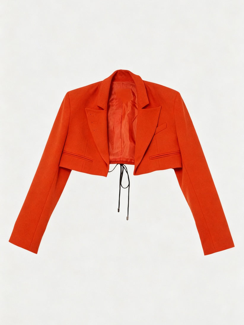 Structured Crepe Tailored Corset Back Notch Neck Cropped Blazer