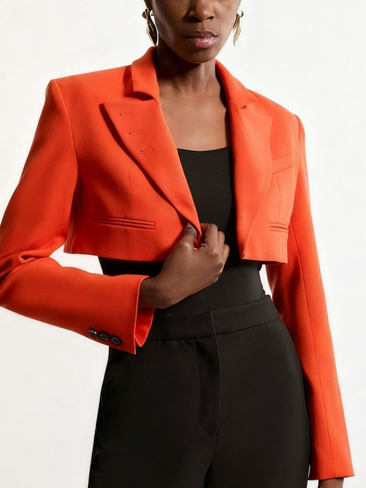 Structured Crepe Tailored Corset Back Notch Neck Cropped Blazer