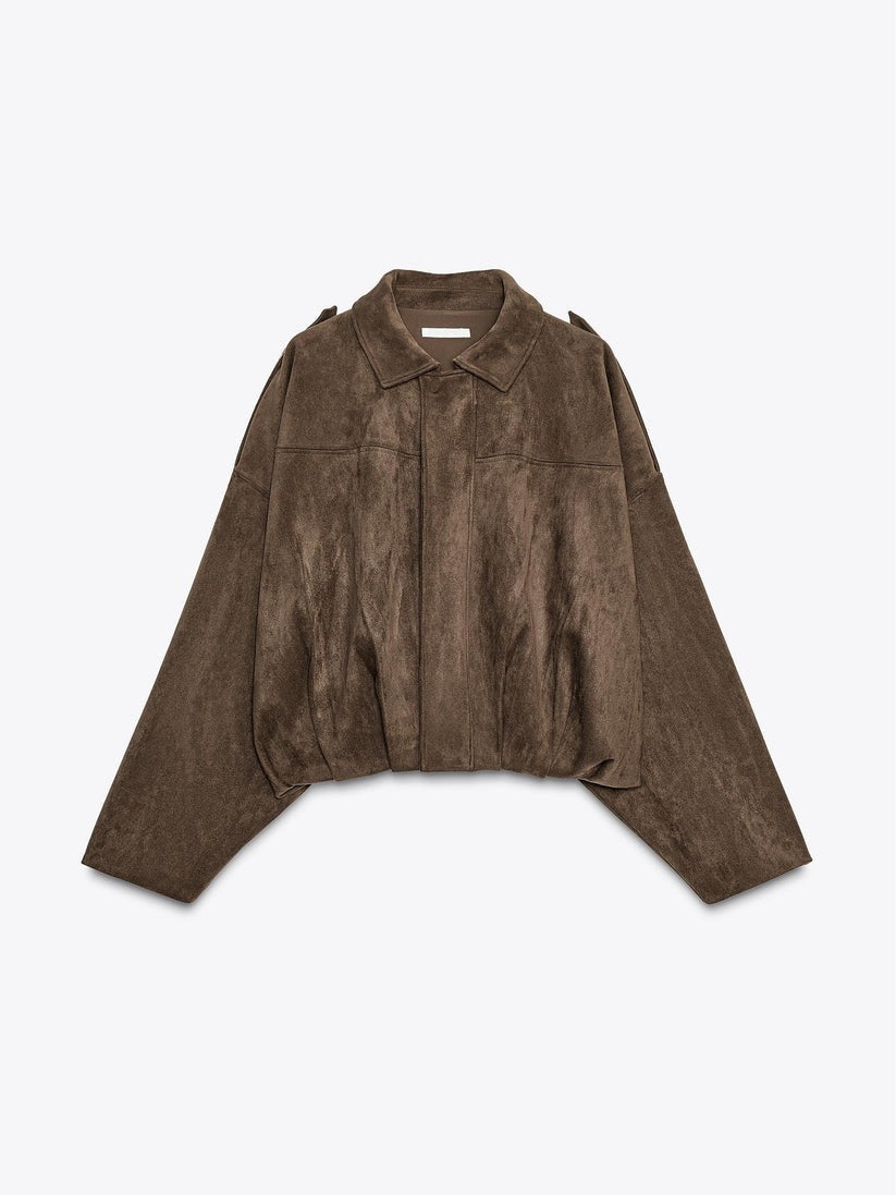 Suede Bomber Zipper Pilot Oversized Jacket