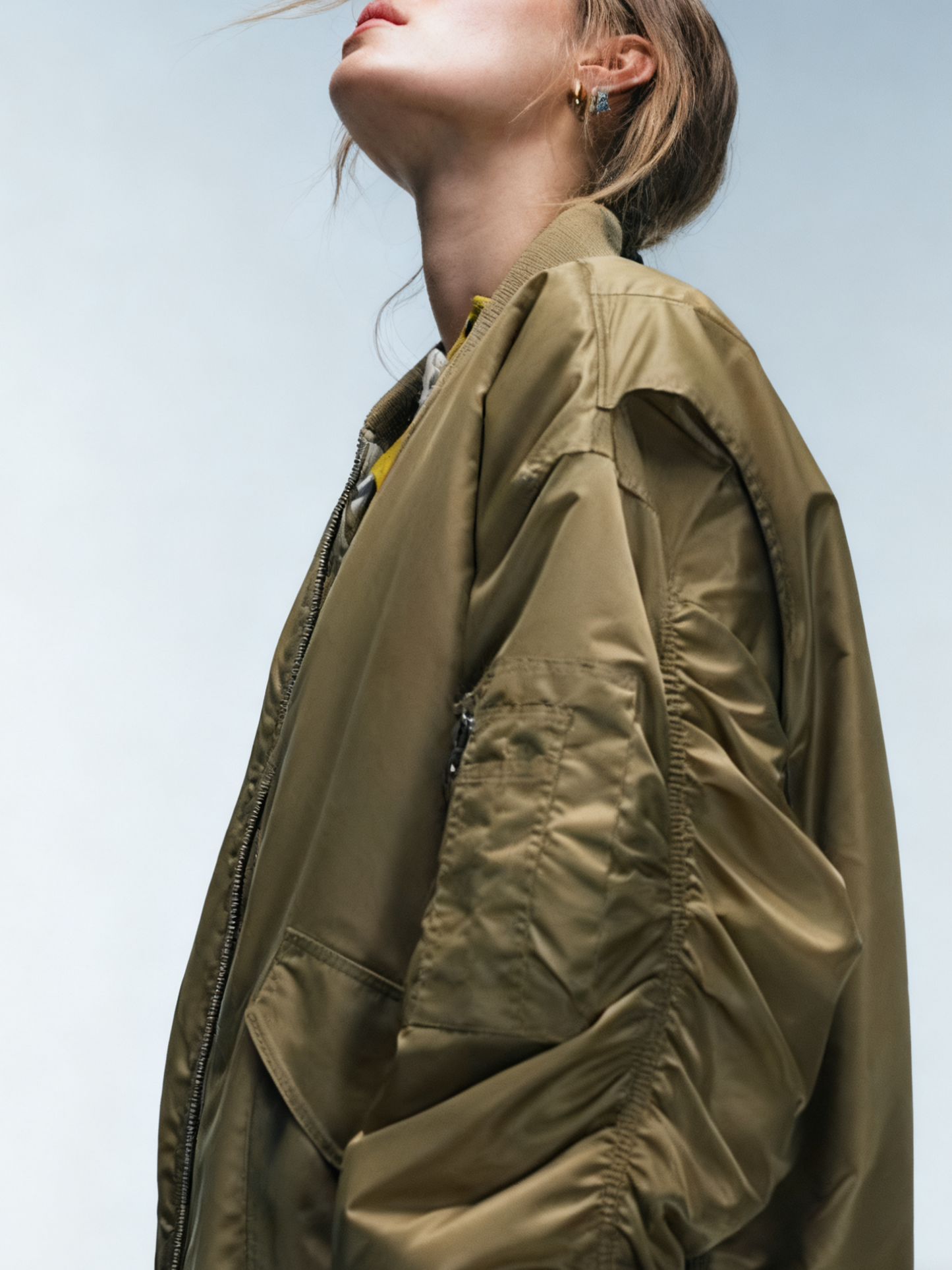Oversized Khaki Bomber Jacket