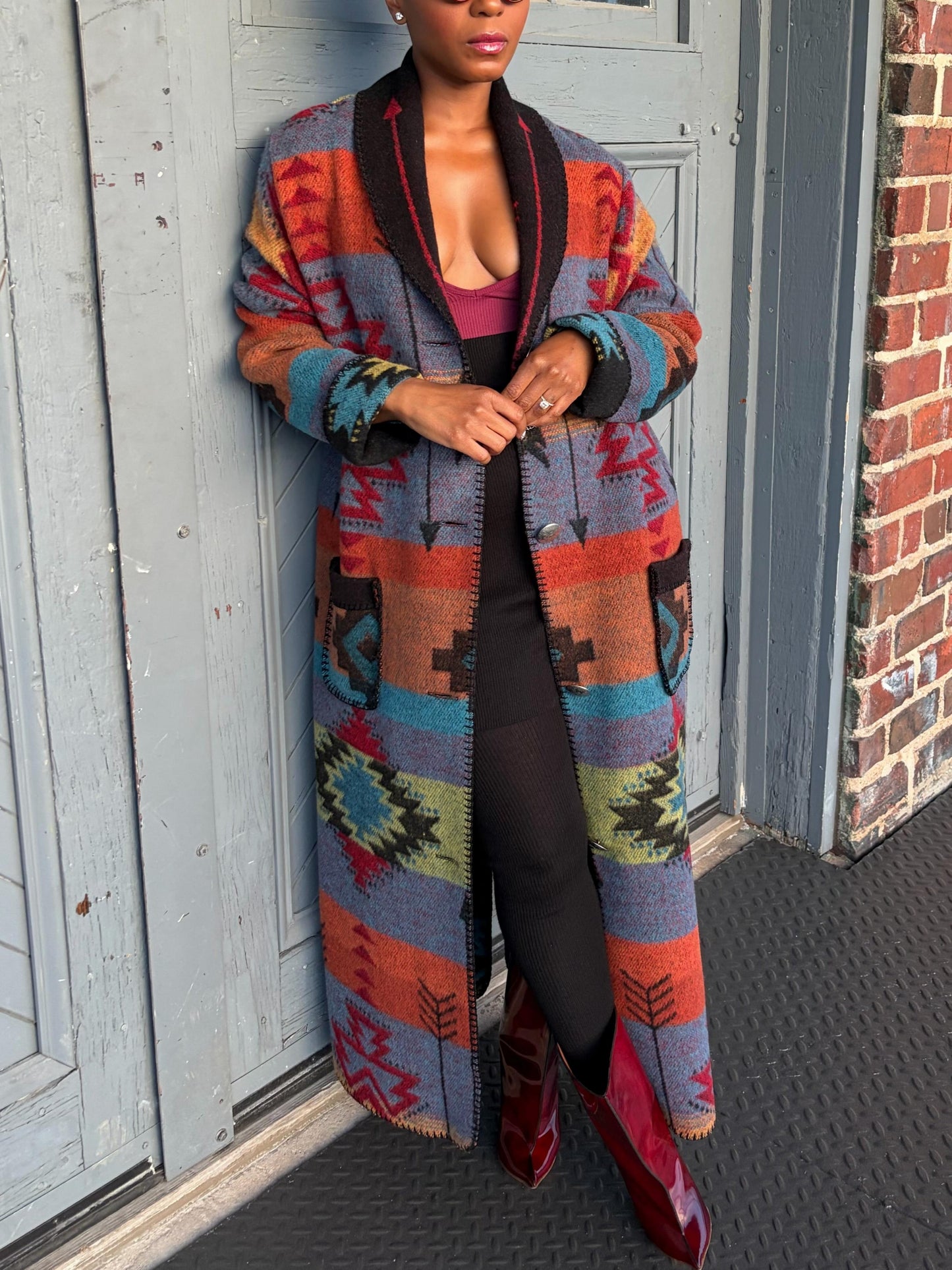 Printed Wool Long Duster