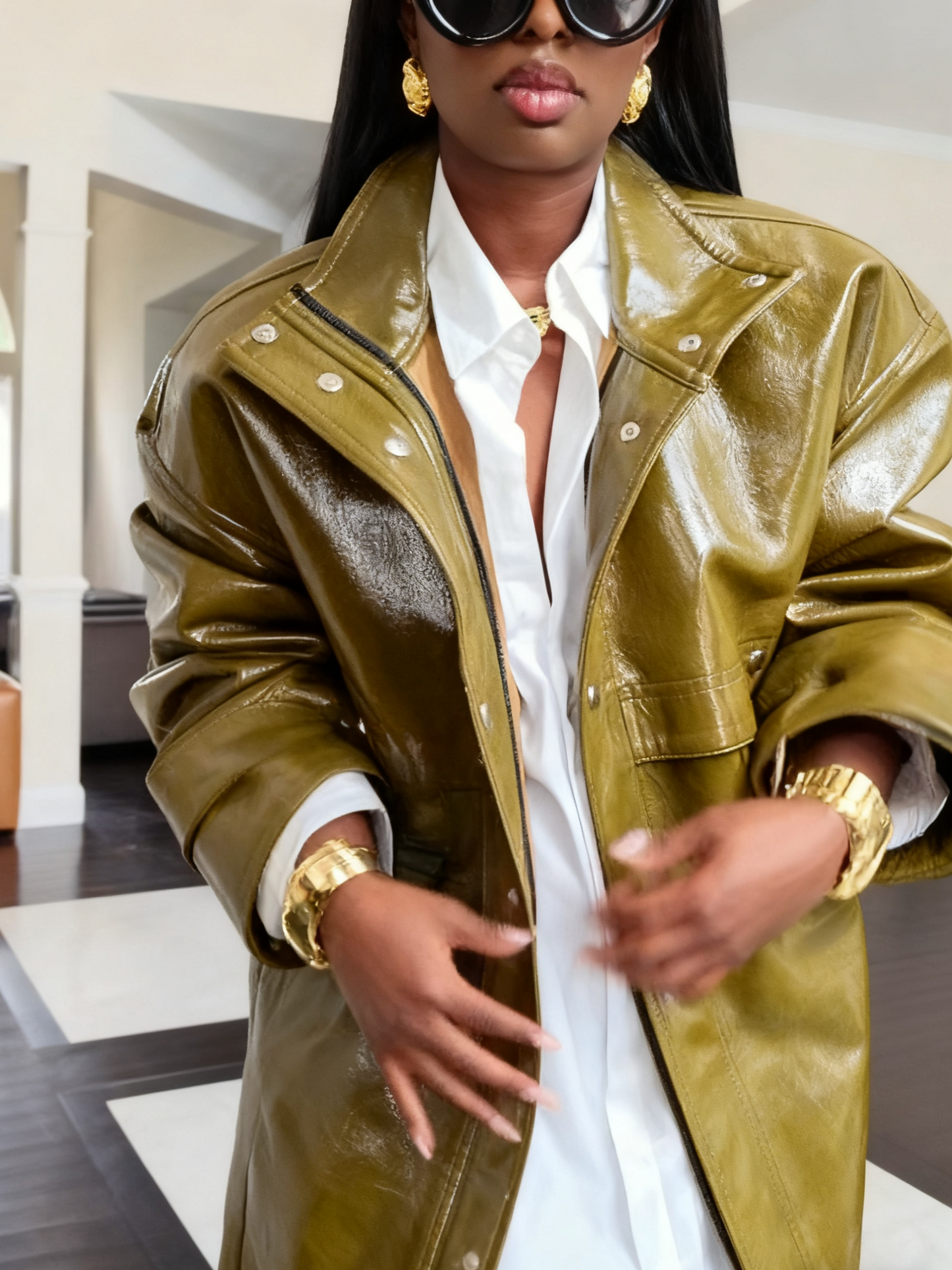 Patent Leather Cool Loose Leather Coat