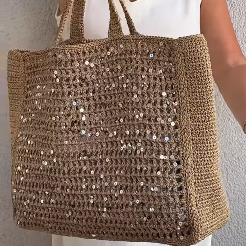 Sequined Large Capacity Cotton Woven Bag