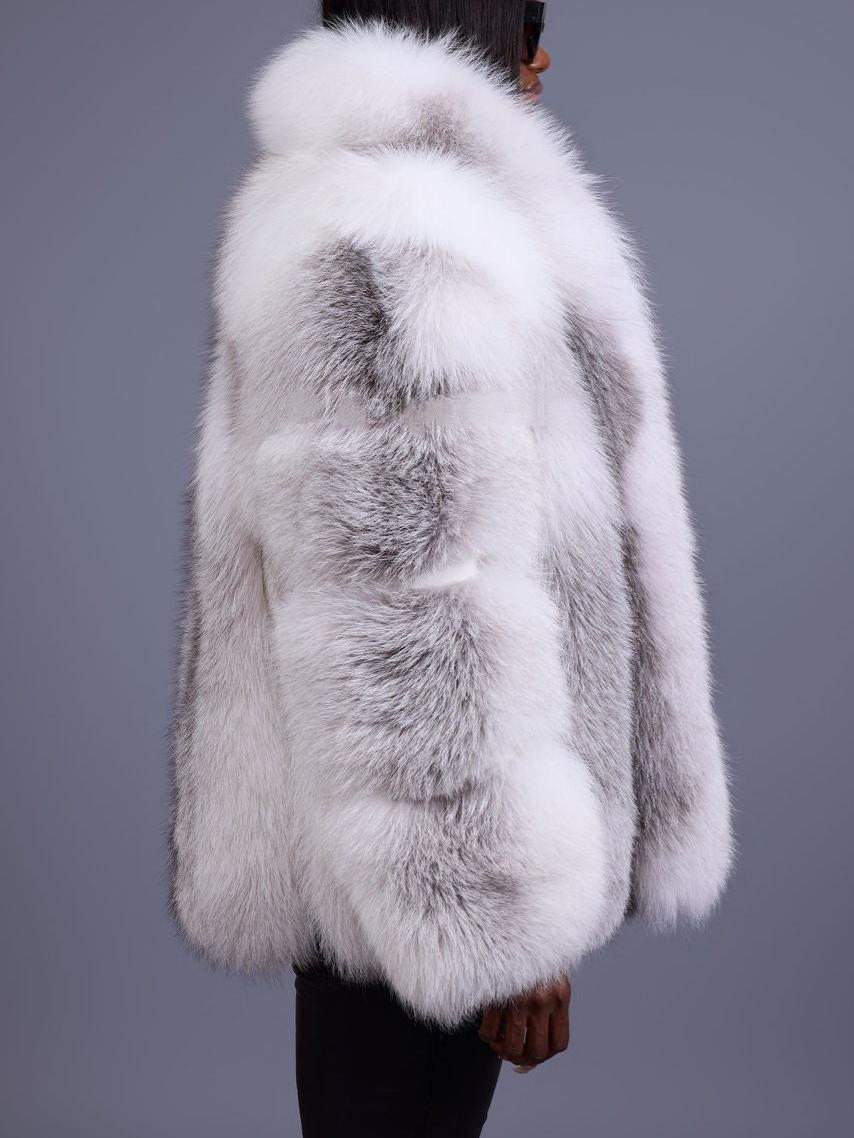 Gradient White Gray Fox Fur Coat