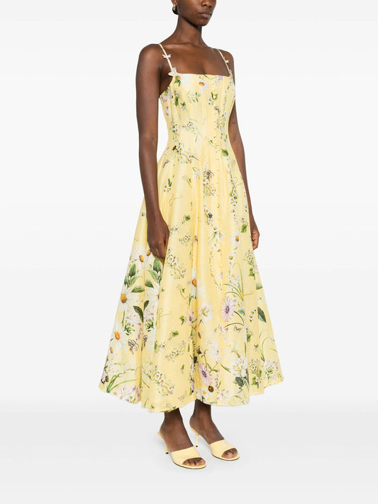 Daisy Print Spaghetti Strap Midi Dress