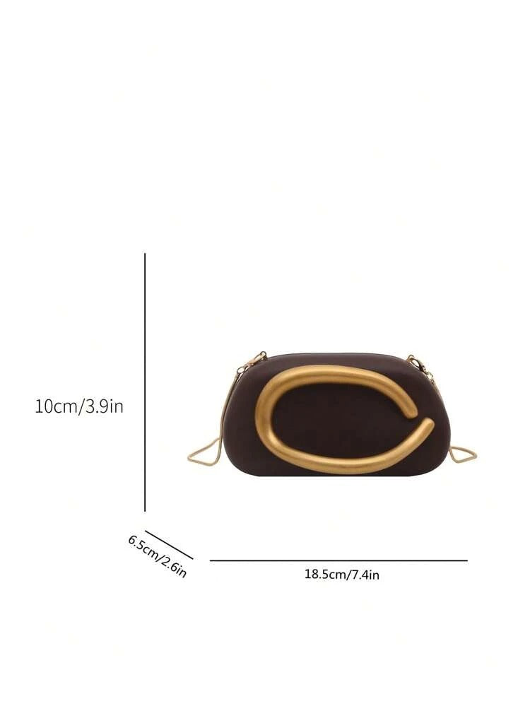 Gold Circular Accent & Chain Strap Clutch Bag