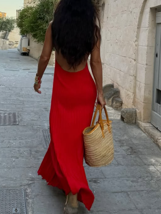 Elegant Halter Neck Red Lanzarote Maxi Dress