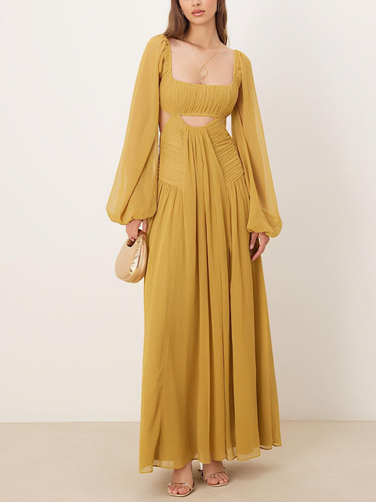 Long Sleeve Cut Out Maxi Dress With Ruched Skirt