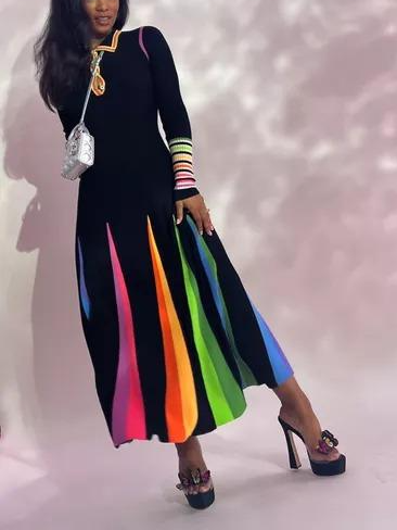 Colorful - Paneled Rainbow Knit Maxi Dress