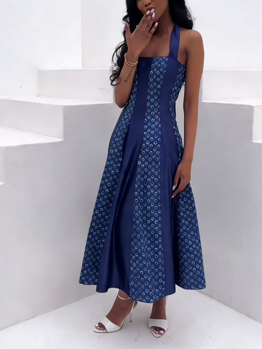 Navy Halter Neck Midi Dress