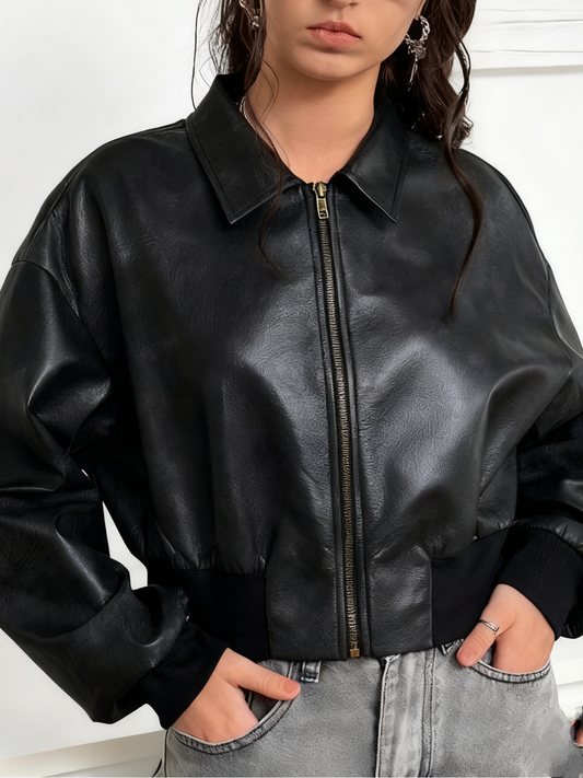 Vintage Black Cropped Leather Jacket