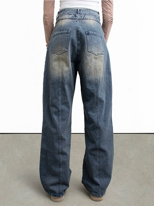 Vintage Washed High - Waisted Wide - Leg Jeans