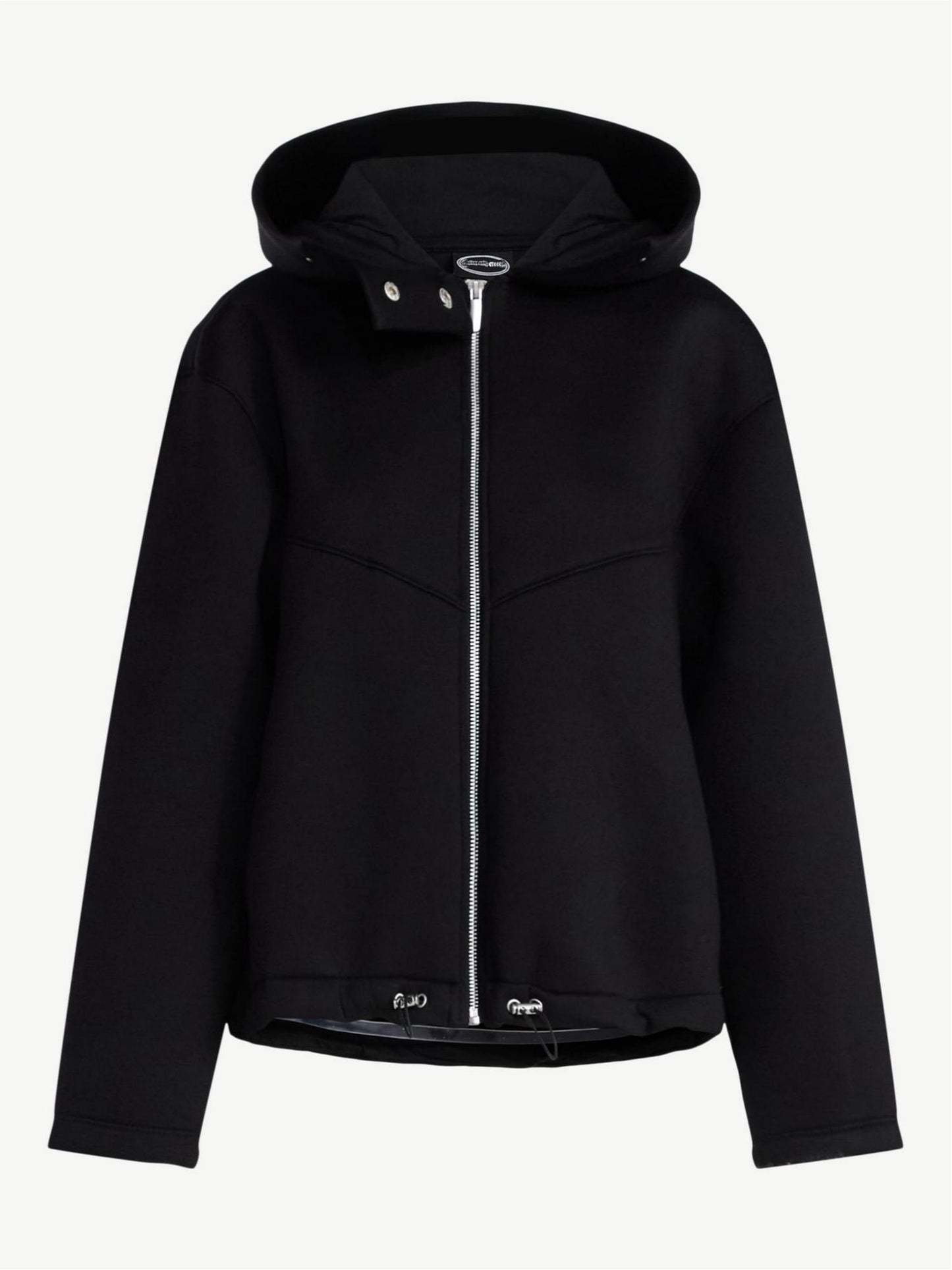 Oversized Scuba Hooded Jacket with Wide Lapel & Drawstring Hem