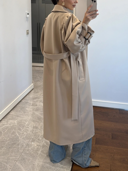 Belted Trench Coat With Sleeve Detailed