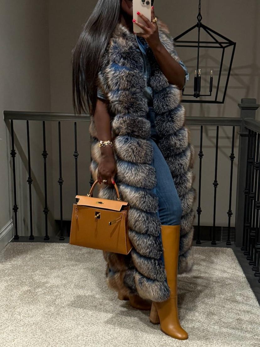 Multicolor Stylish Winter Sleeveless Outerwear Full Long Fur Vest