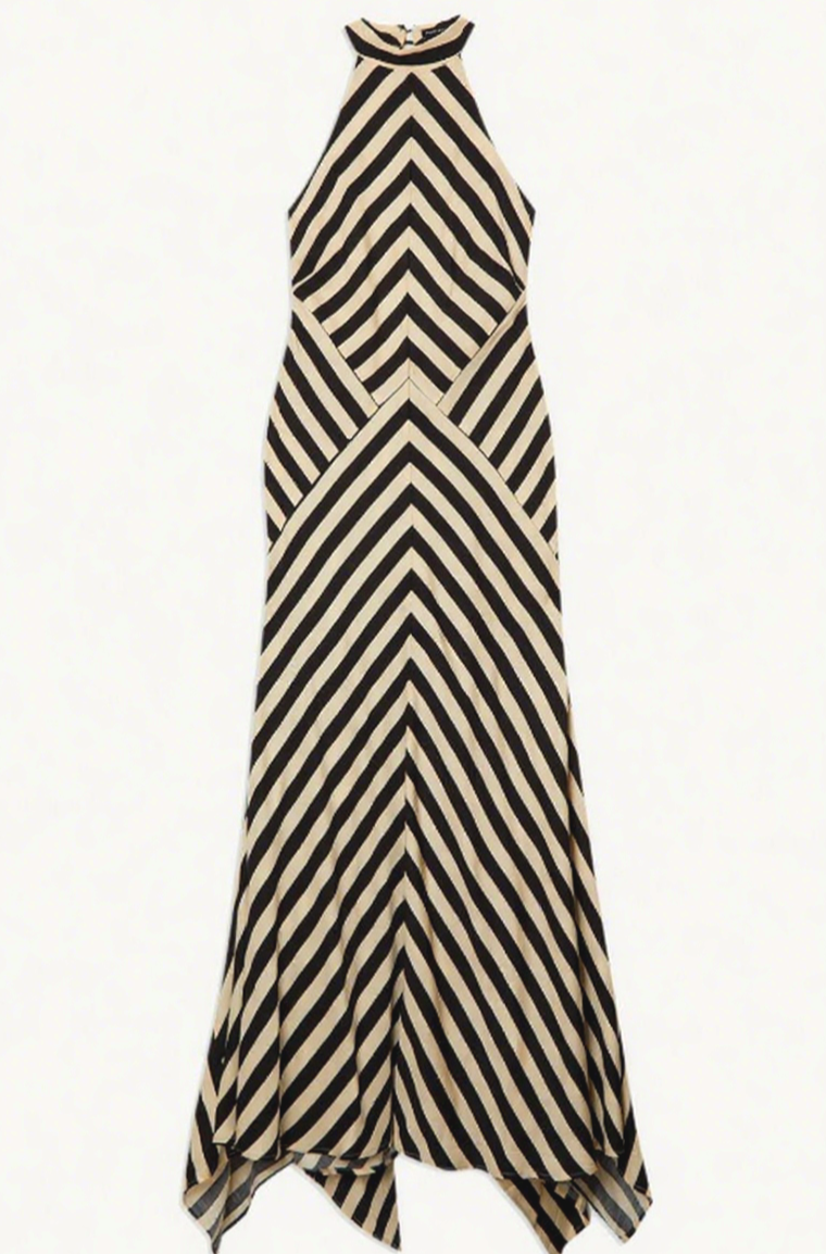 Geometric - Print Halter - neck Maxi Dress