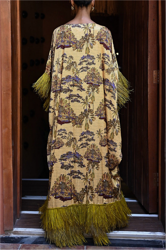 Tropical Oasis Fringe Kaftan Maxi Dress