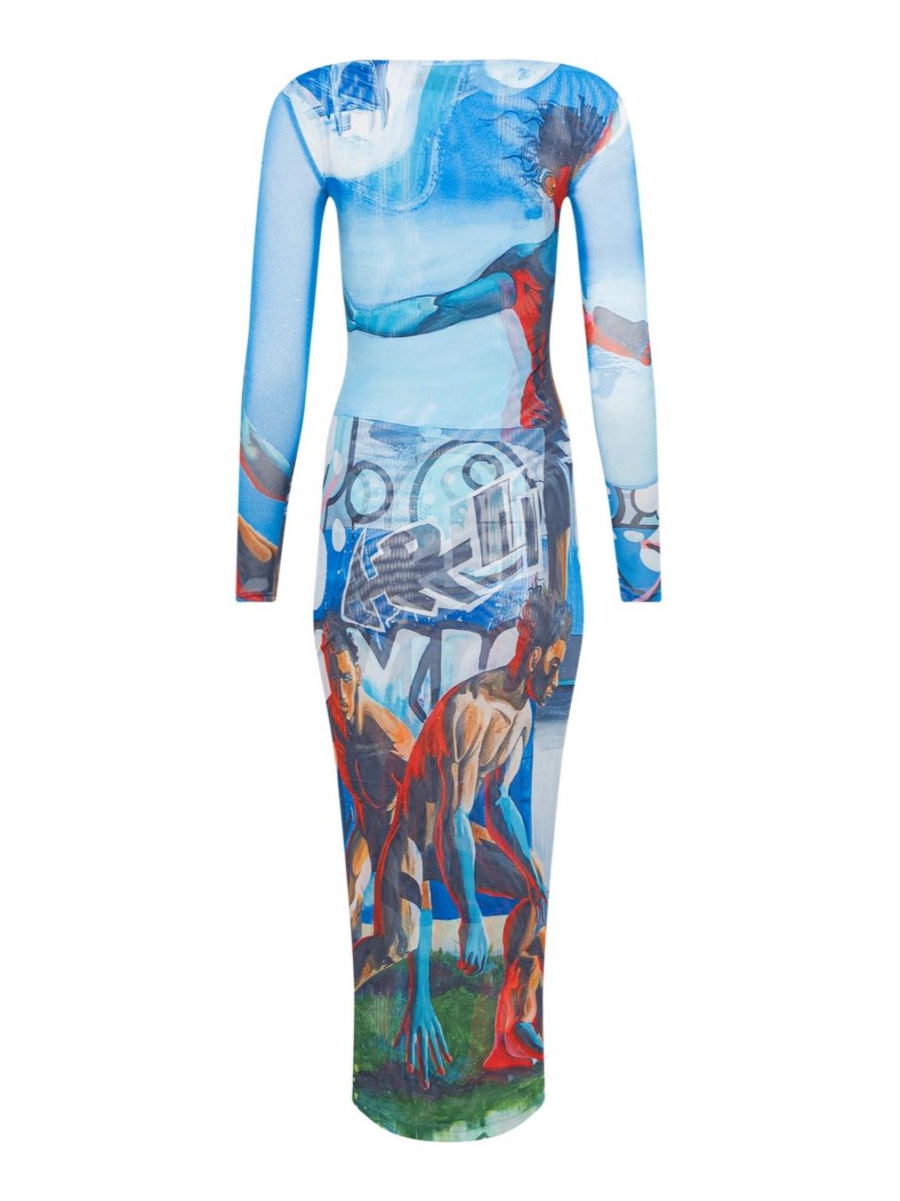 Abstract Art Print Bodycon Maxi Dress