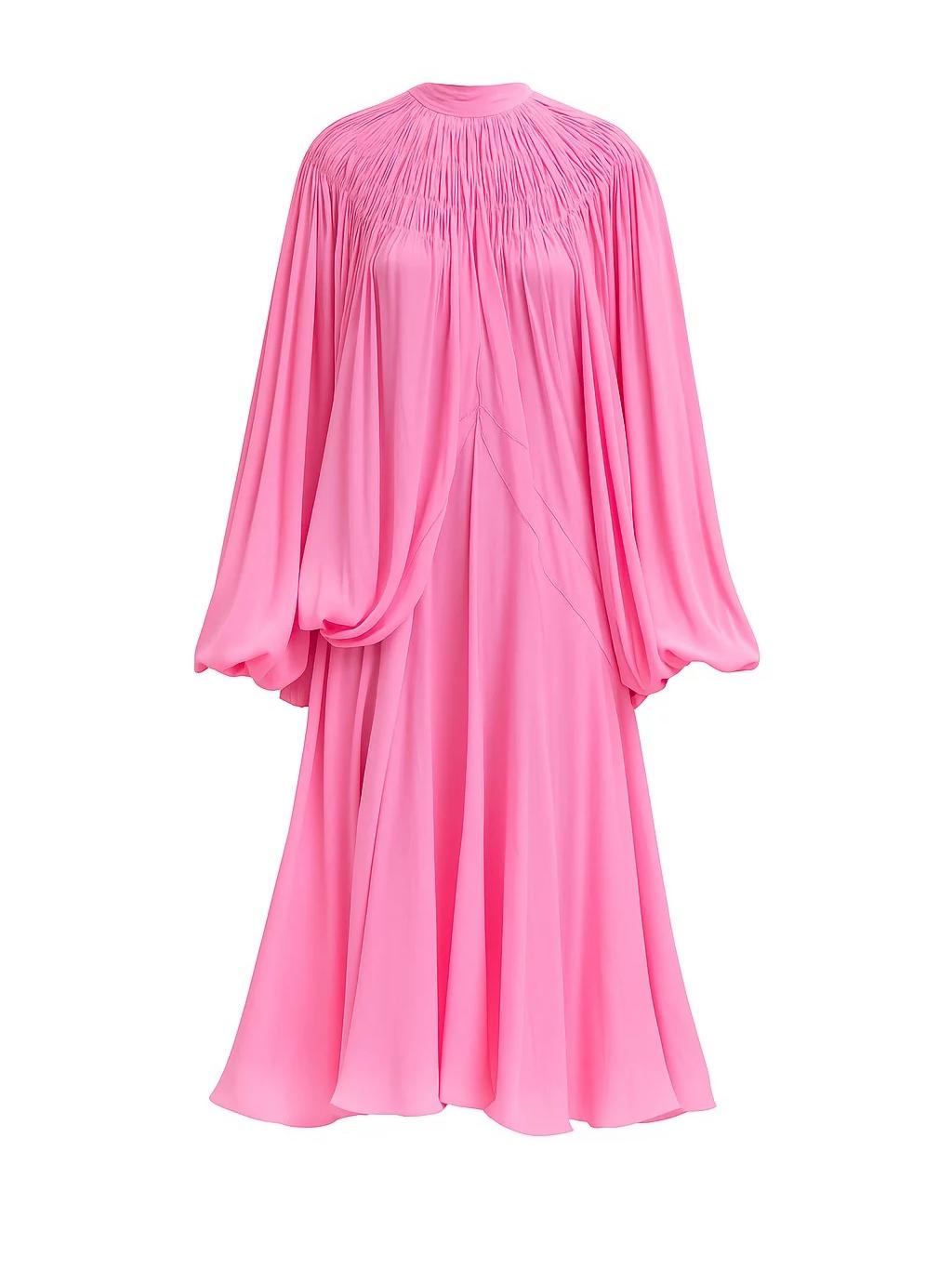 Hot Pink Puff Sleeve Cutout Maxi Dress