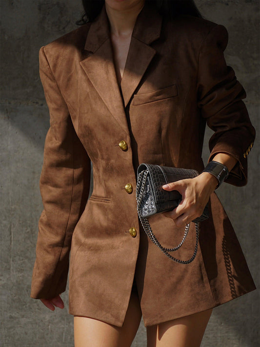 Faux Suede Cinched Blazer