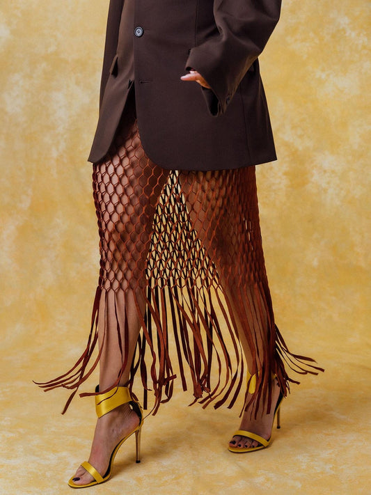 Faux Suede Laser Cut Skirt