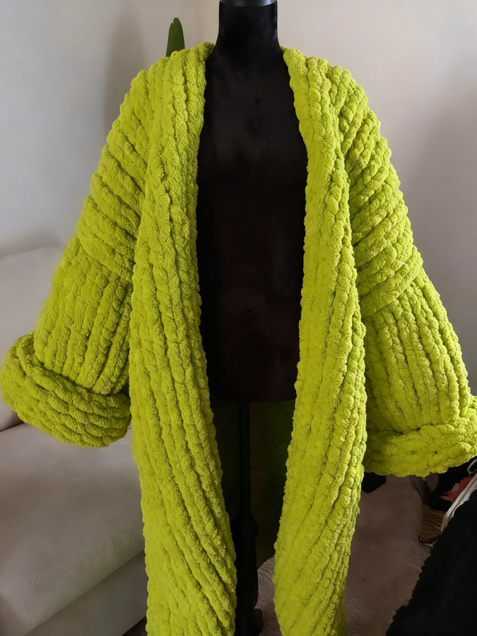 Thickened Sweater Loose Long Cardigan & Hat