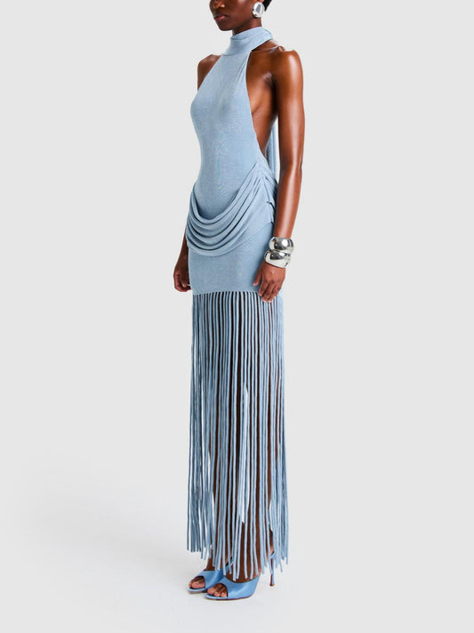 Clear Sky Blue Tassel Maxi Dress