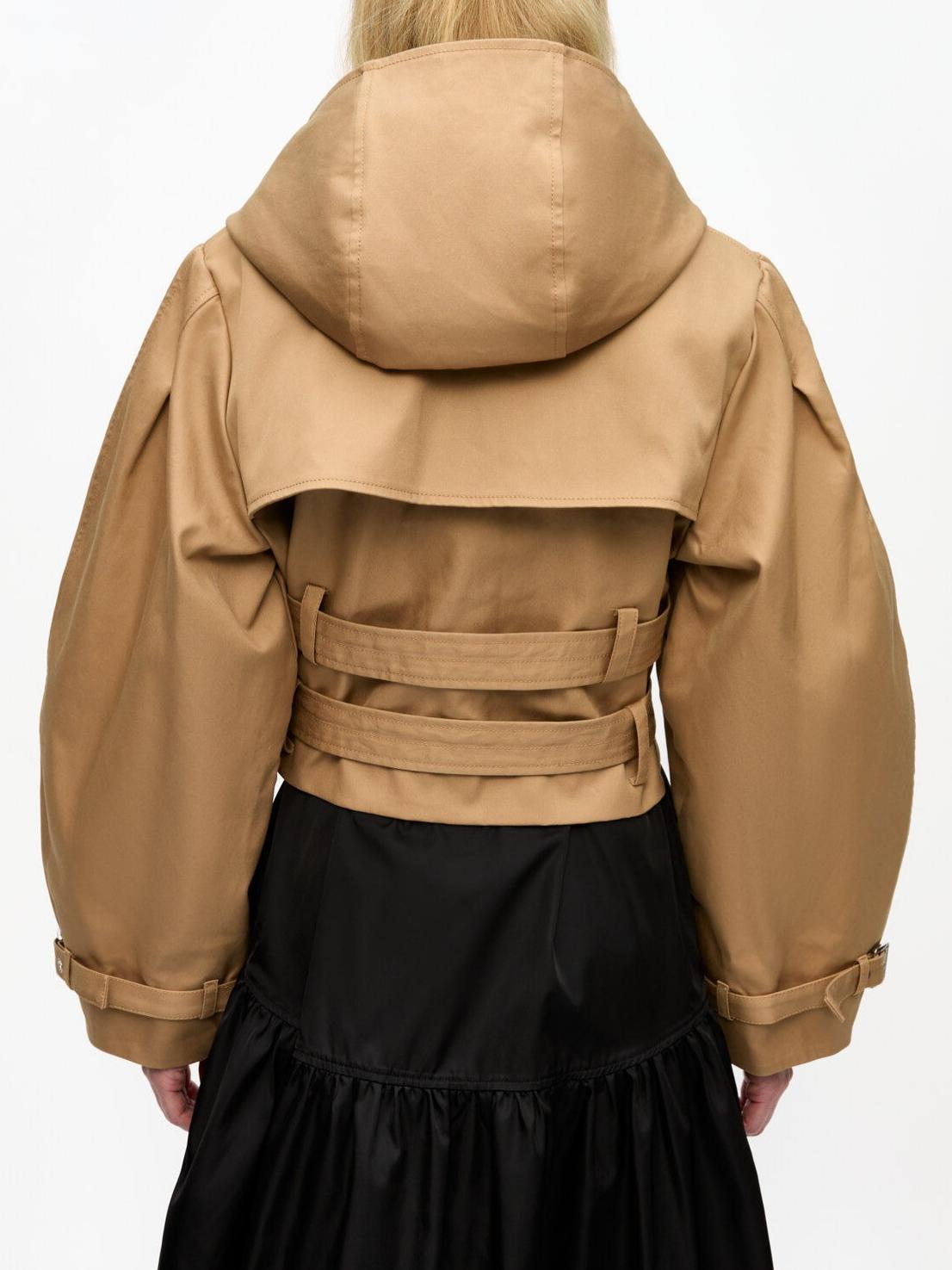 Camel Bonded Cotton Short Trench Jacket