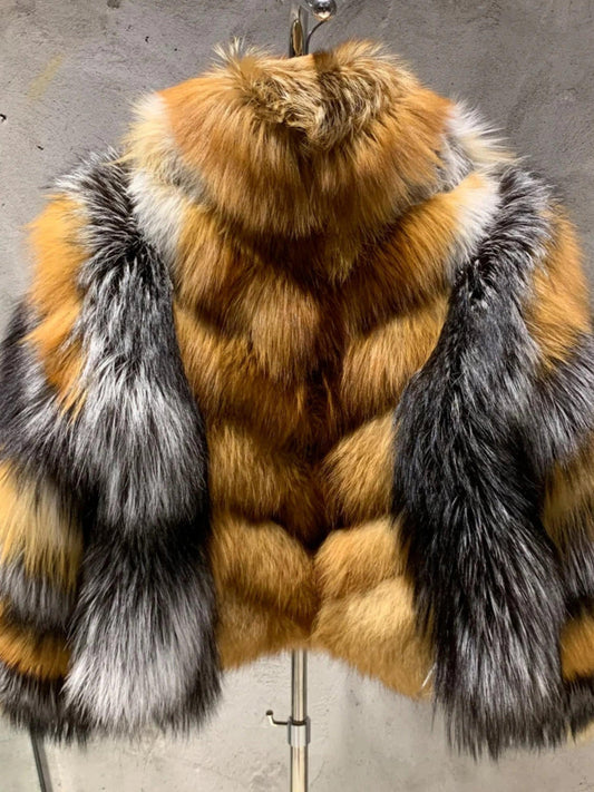 Trendy Fox Fur Bomber Coat