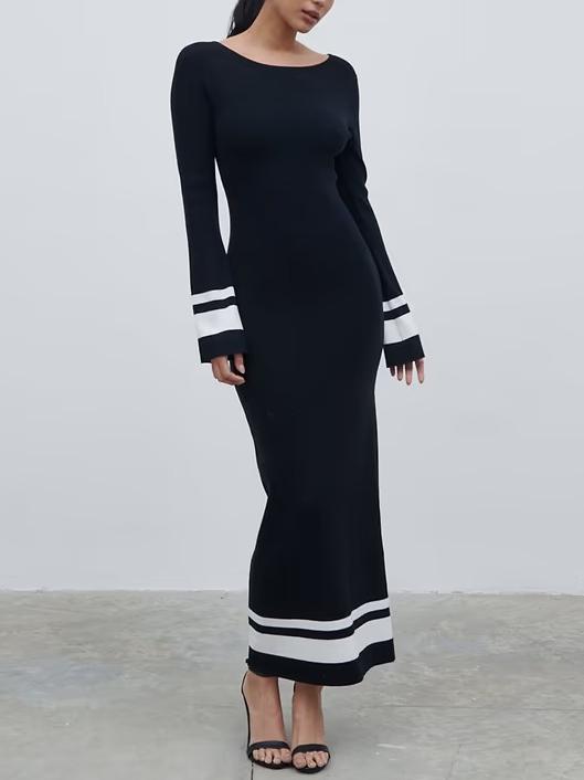 Elegant Knit Black Maxi Dress