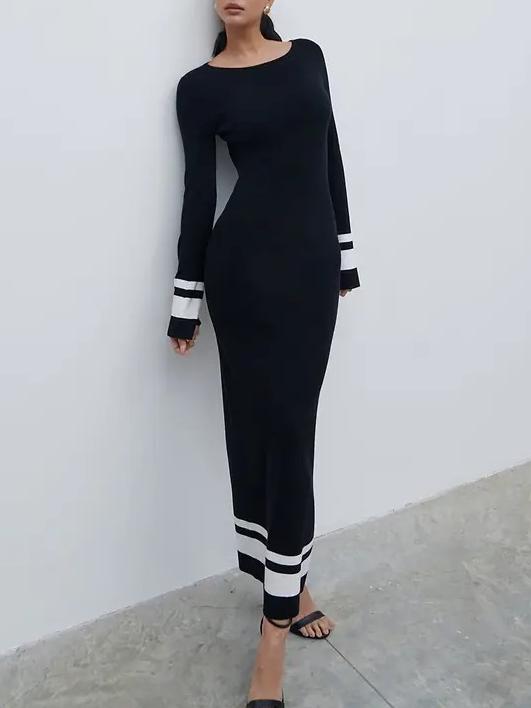 Elegant Knit Black Maxi Dress