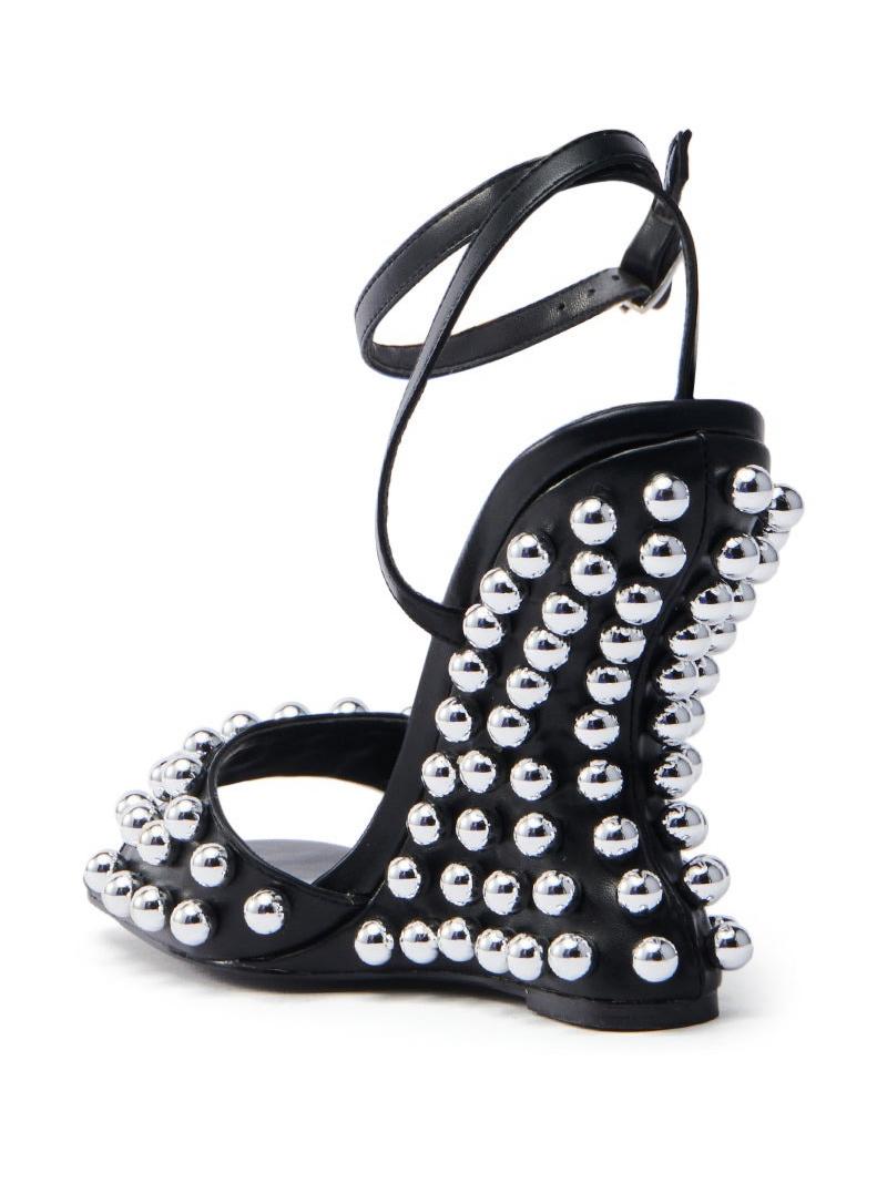 Pearl Embellished Black Wedge Sandal