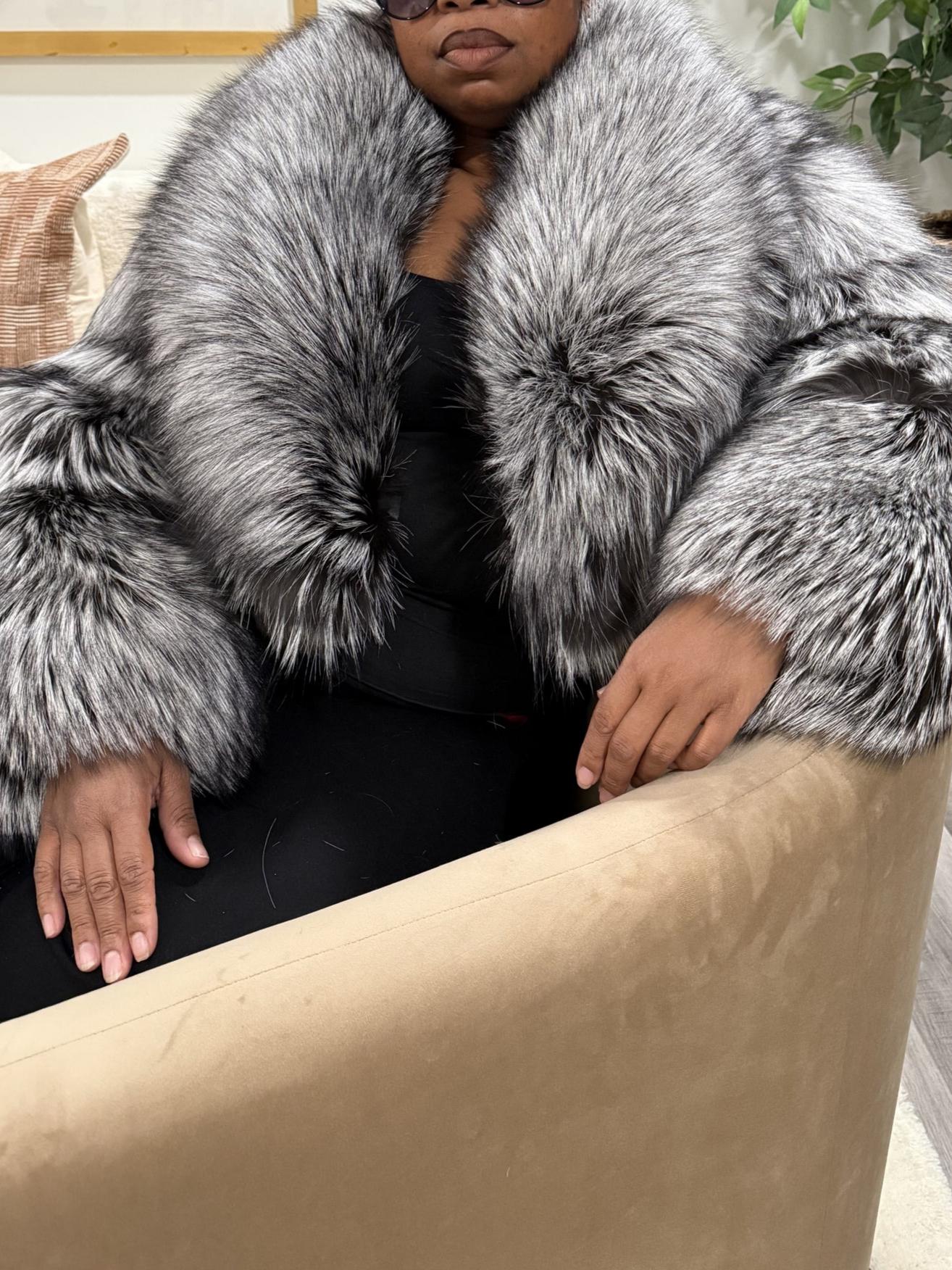 Silver Fuax Fur Cropped Jacket