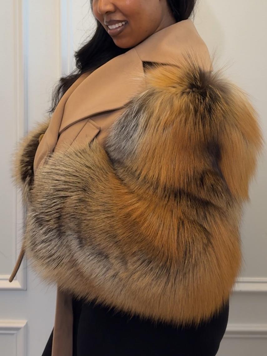 Luxury Fox Fur Sleeve Cropped Coat