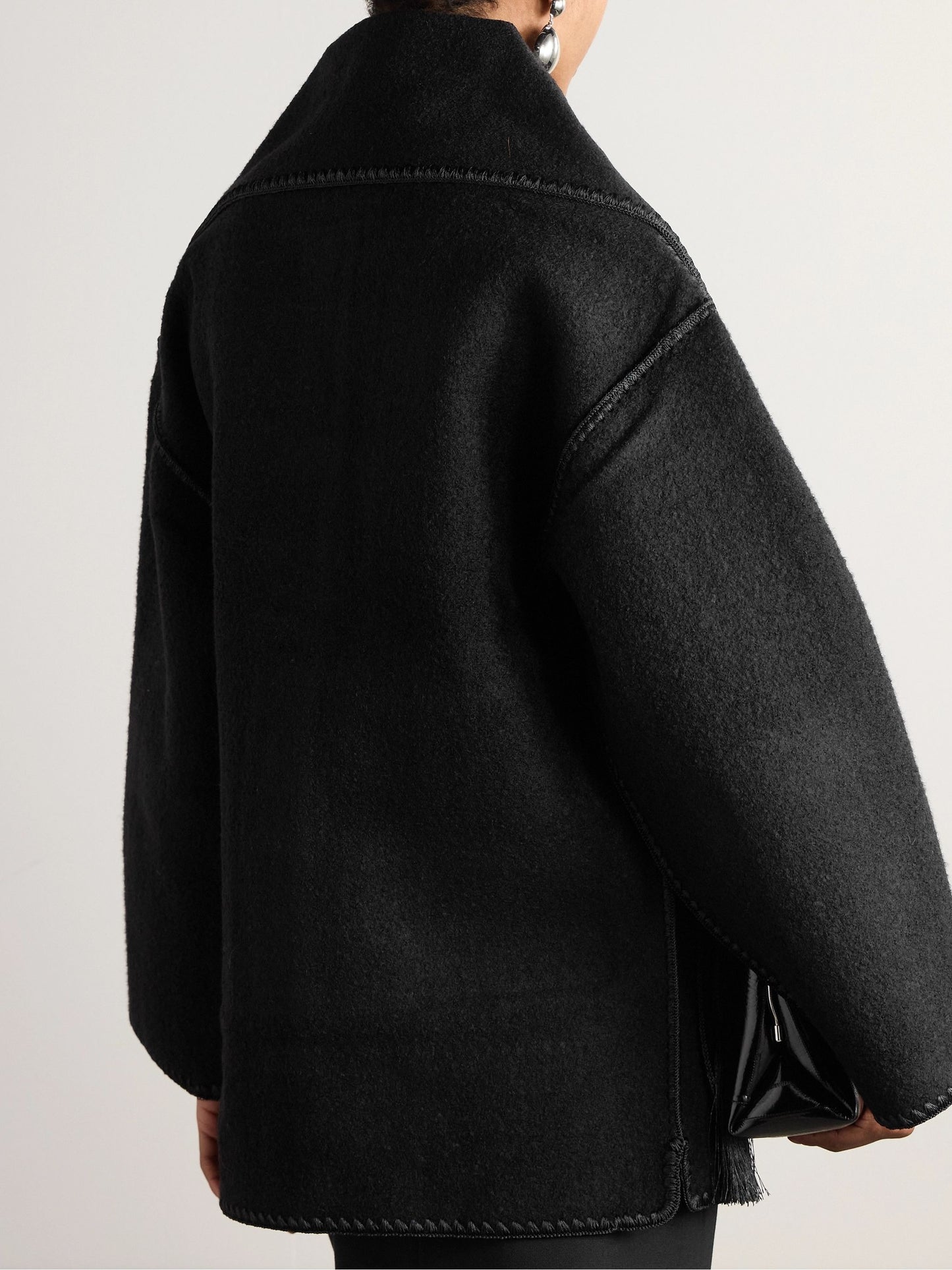 Draped fringed wool-blend bouclé jacket