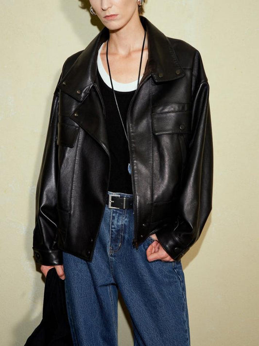 Stylish Faux Lambskin Leather Jacket