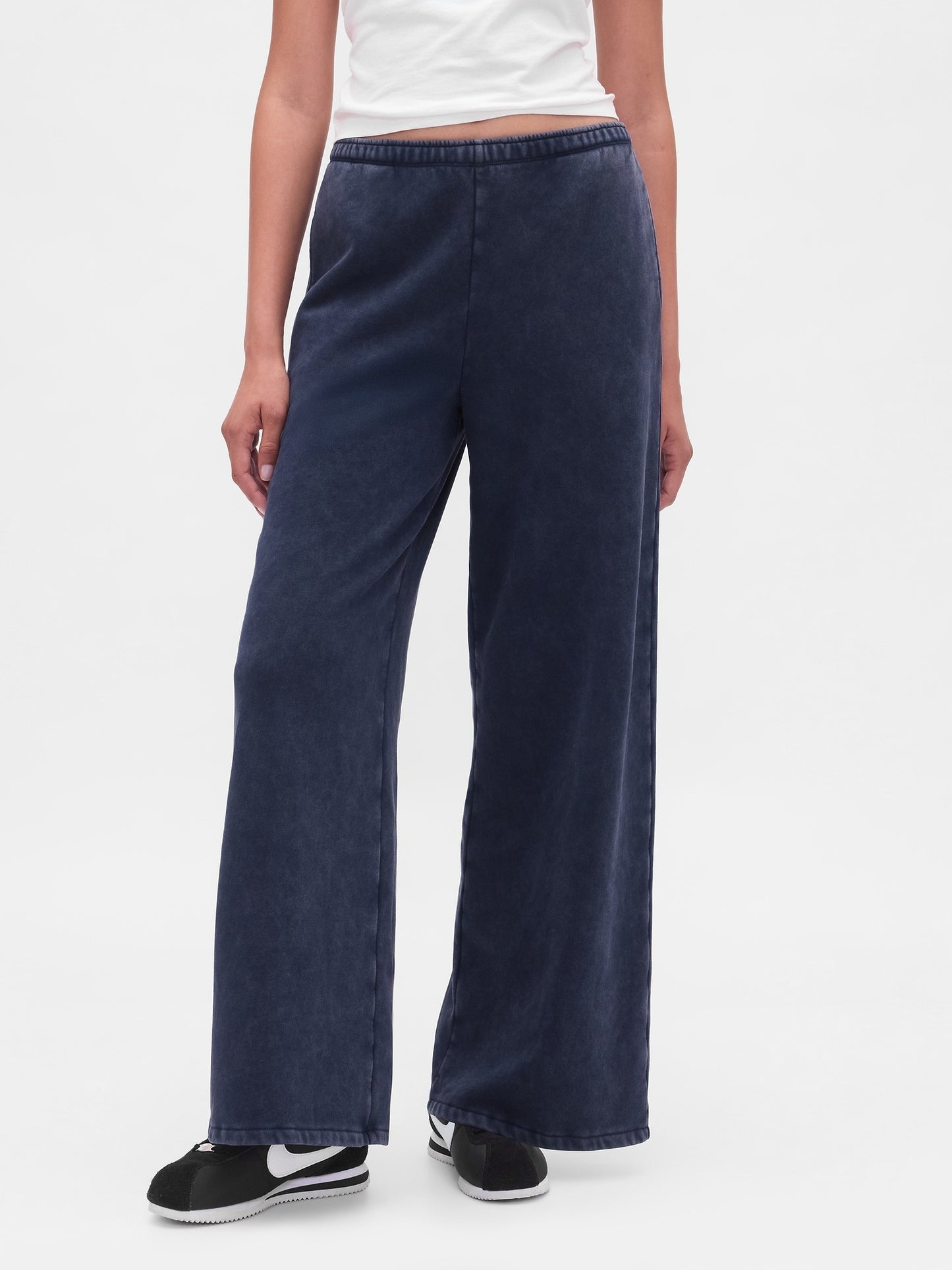 Navy Blue Activewear Set: Hoodie with Wide - Leg SweatPant