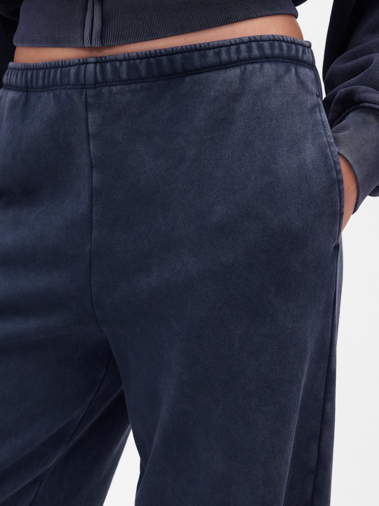Navy Blue Activewear Set: Hoodie with Wide - Leg SweatPant
