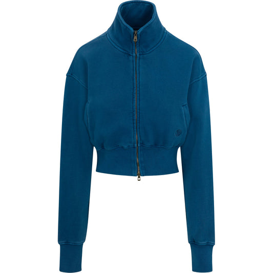 Cobalt Blue Cropped Zip-Up Tracksuit – Flare Leg Sweatpants Two-Piece Set