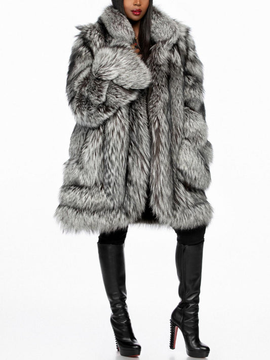 Luxury Silver Fox Fur Coat